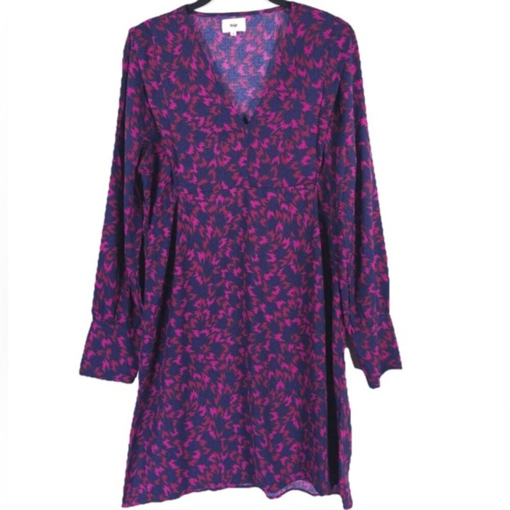 An’ge OUSTINE Long Sleeve V neck Dress 45-05874-W‎ MEDIUM